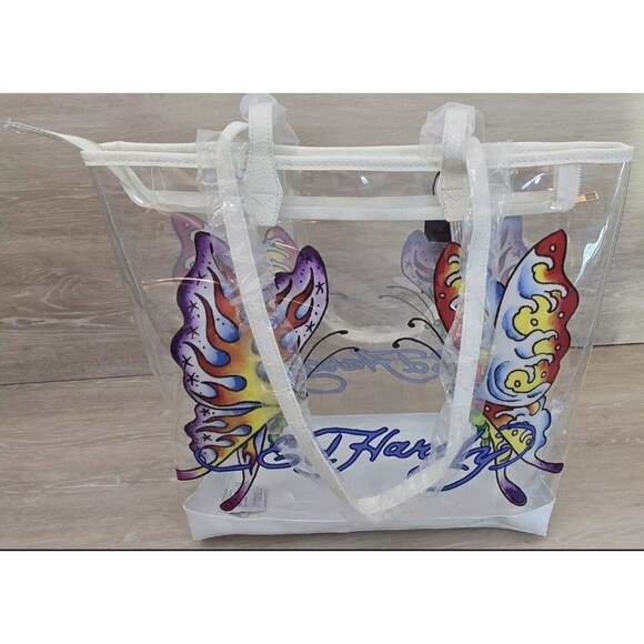 Ed Hardy Handbags - Ed Hardy Bag PURPLE BUTTERFLY Shoulder Purse Large Tote Clear NWT (MSRP: $159)